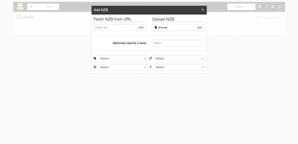 A Screenshot of the SABnzbd Usenet Newsreader User Interface.