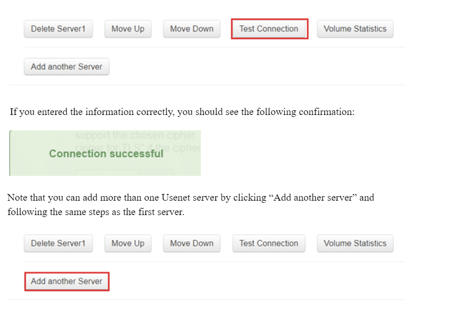NZBGet Test Connection Screen