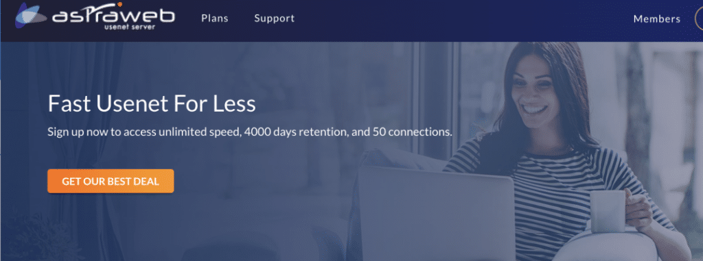 In the background of the image is a woman with long, dark hair, sitting on a couch with a coffee cup, smiling at her laptop. In the foreground are the words, "