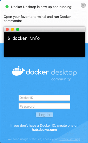 Docker login screen