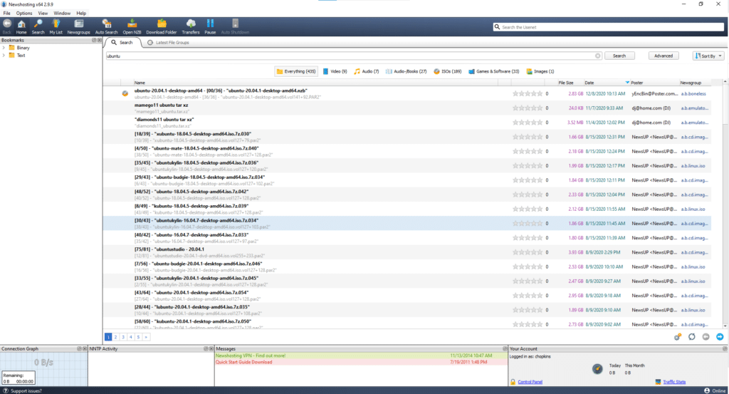 Screenshot of the Newshosting newsreader using it's Usenet search feature.
