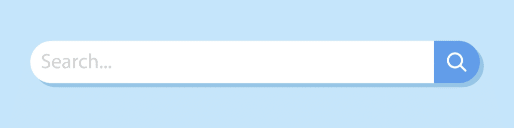 A search bar on a light blue background with a blue search button on the right side.