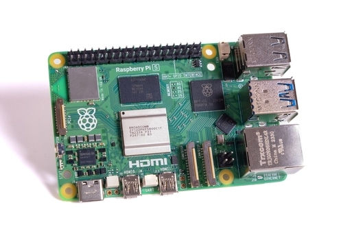 Image of a Raspberry Pi 5 single board computer.